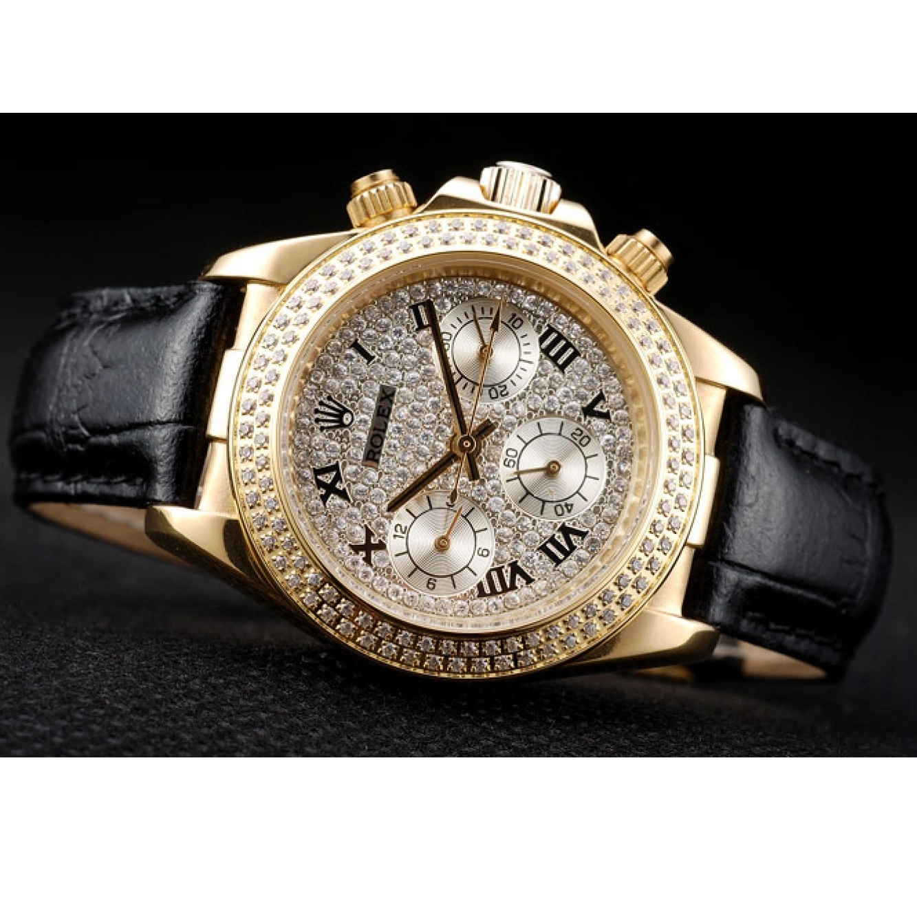 Aaa fake watches Dial Case Crystal Gold Daytona Studded Crystal 98238 Lady Bezel Rolex Studded 0518
